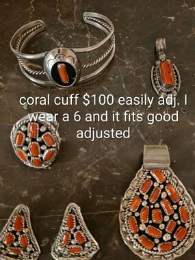 Sterling-Style Coral Inlay Jewelry Set - Silver & Orange
